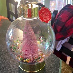 Holiday Ornament with Pink Tree and Gold Accents